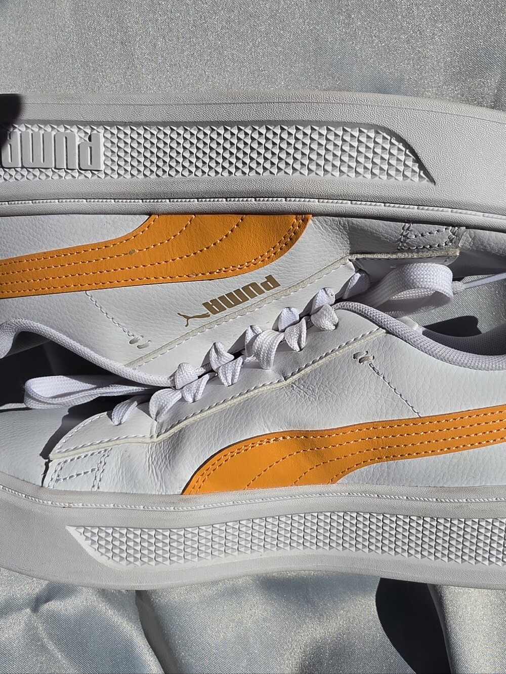 Puma White Low-Top Sneakers with Orange Formstripe